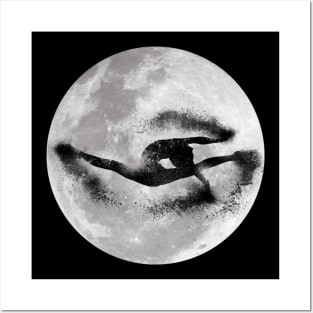 Gymnast jump silhouette and full moon - sand explosion - dance lover / ballet lover / gymnastics lover - gift idea Posters and Art